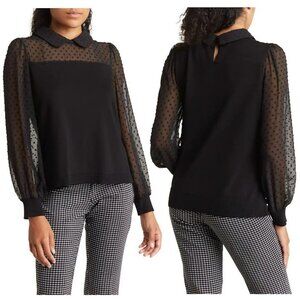 NWT New $89 Adrianna Papell Peter Pan Mesh Long Sleeve Blouse Size S